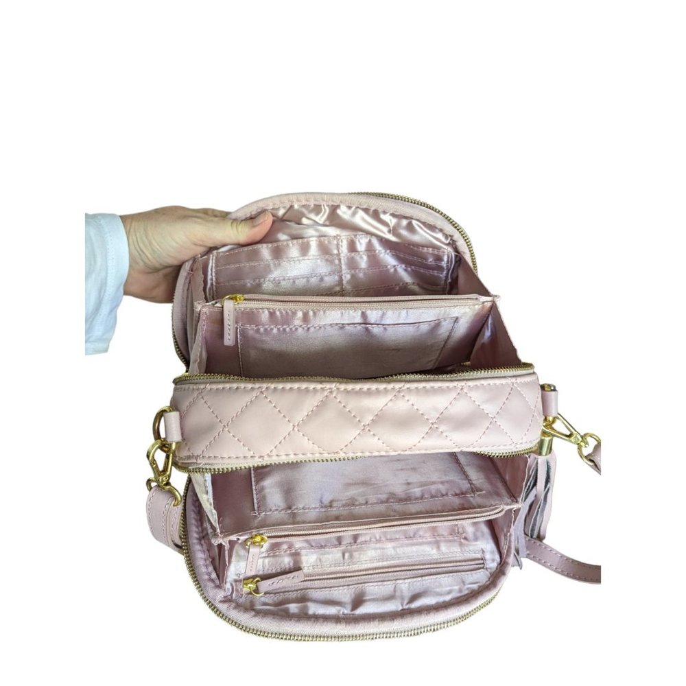 Joy & Iman Diamond Quilted Genuine Leather Crossbody with RFID Dark Blush - Picture 4 of 16